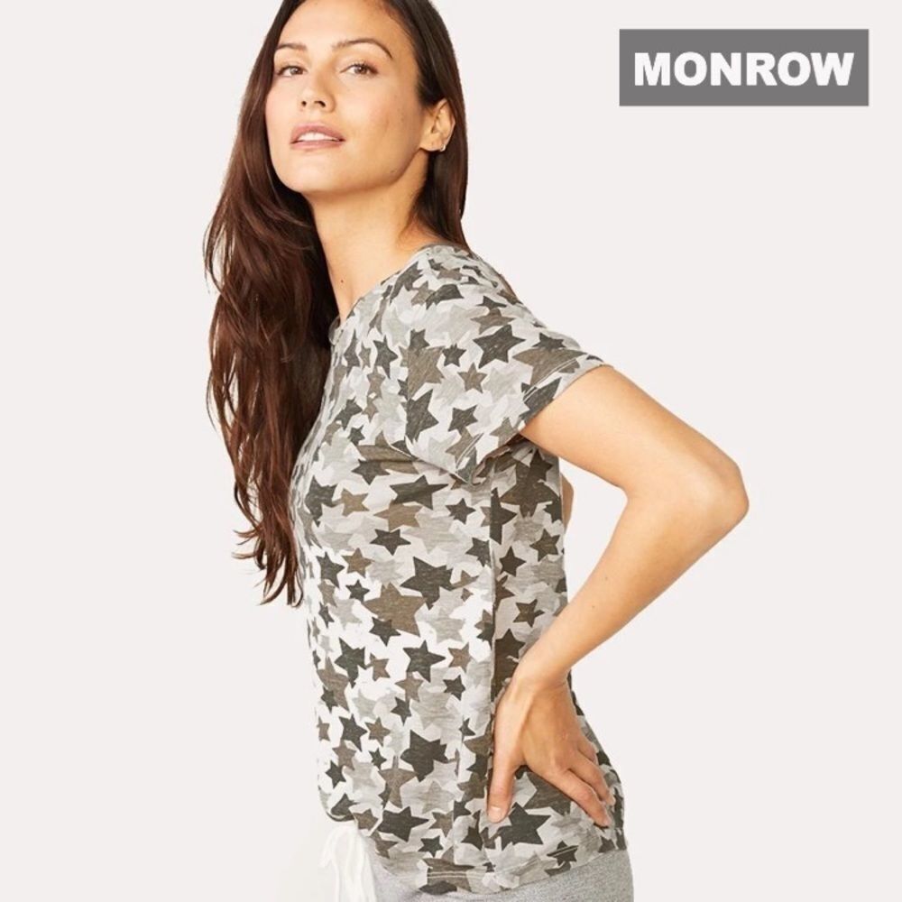 Monrow Extra-Soft Comfy Green-Tea “Star Camo” T-Shirt NWT S